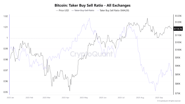 Bitcoin-Kauf-/Verkaufsverhältnis. Quelle: CryptoQuant.
